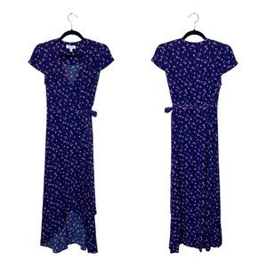 & Other Stories Deep Purple Floral Wrap Midi Dress Size 4